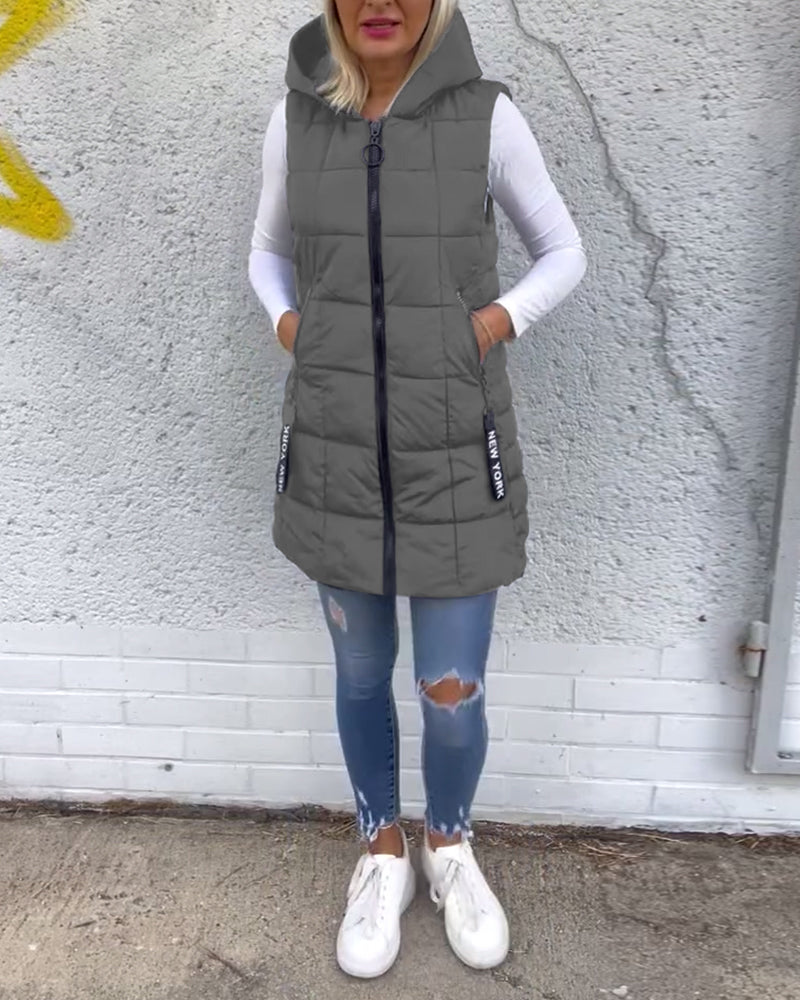 Zip-up hooded sleeveless padded coat