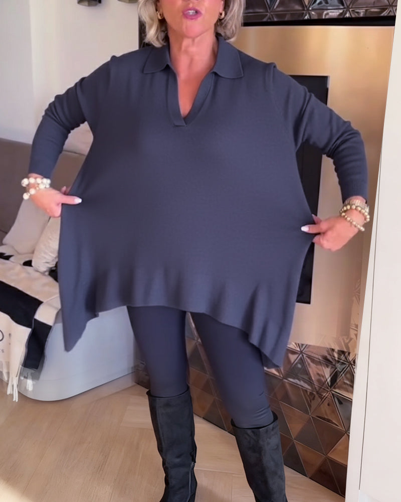 Irregular Lapel Long-Sleeved Top