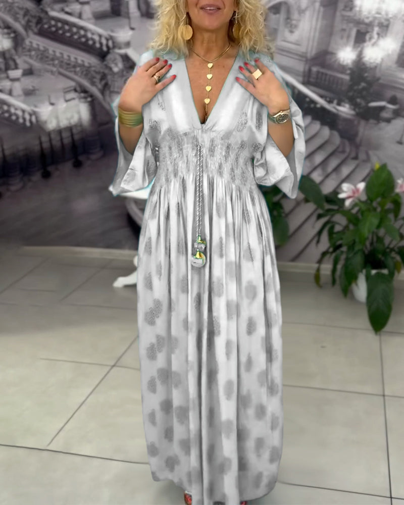 Loose Holiday Print Waist Maxi Dress