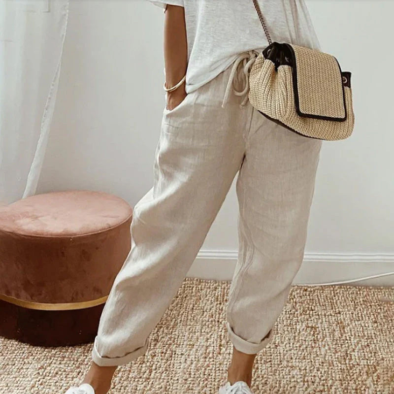 Cotton linen solid color pants