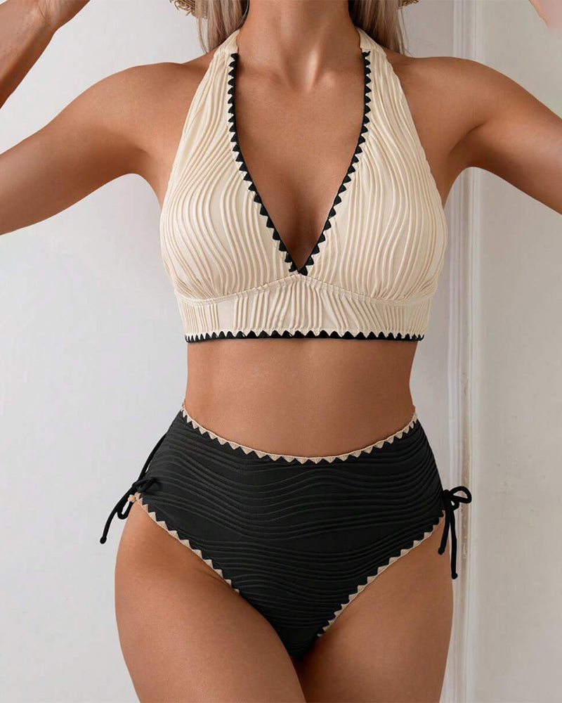 Halter Neck Contrast Color Bikini Two-Piece Set