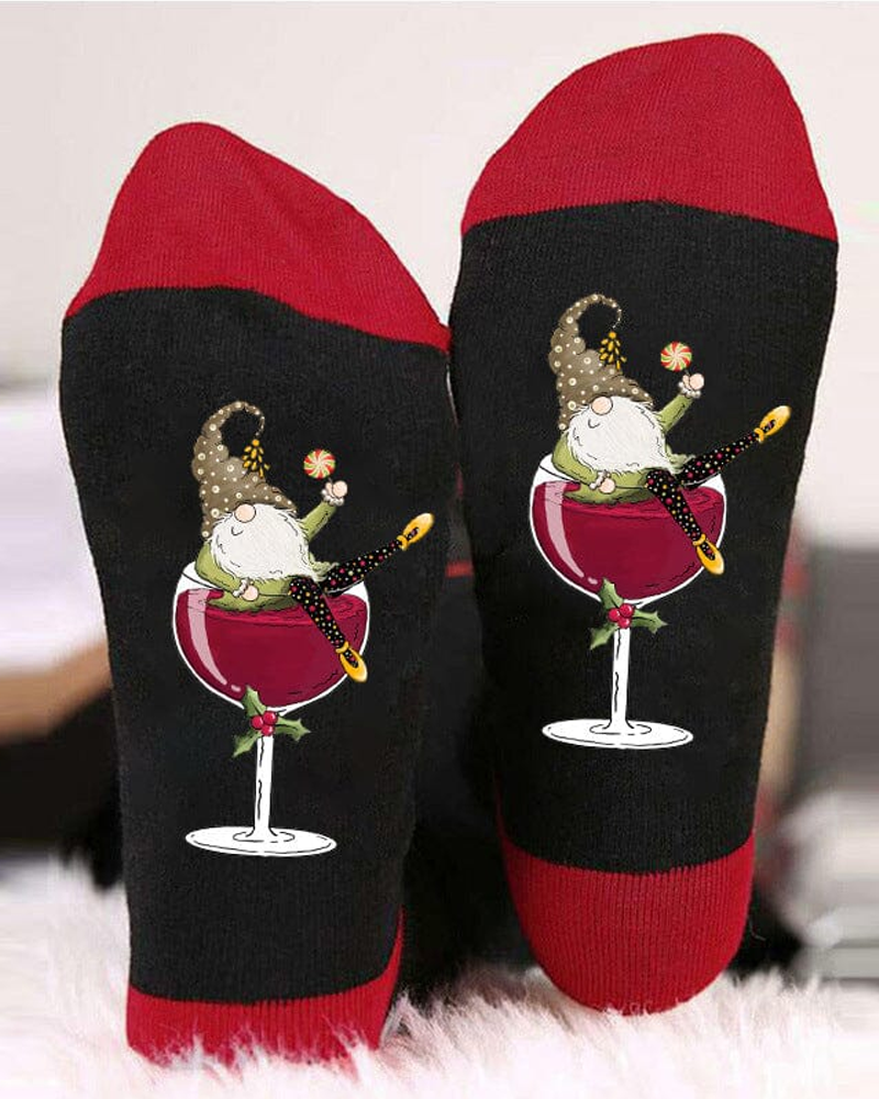 🧦Christmas gnome wine glass unisex crew socks🧦