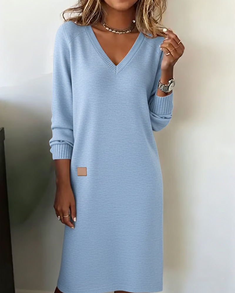 V-Neck Stylish Sweater Dress