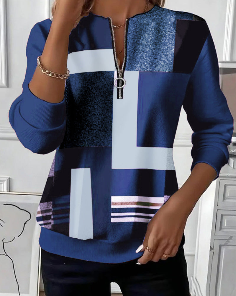 Half-Zip Printed Casual Sweatshirt