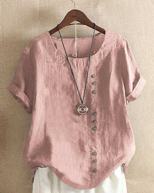 Solid Color Button Short Sleeve Top
