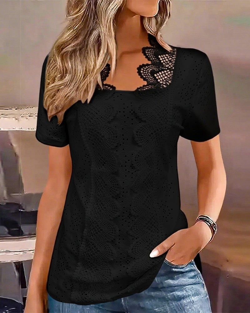 Solid Color Fashionable Lace Blouse