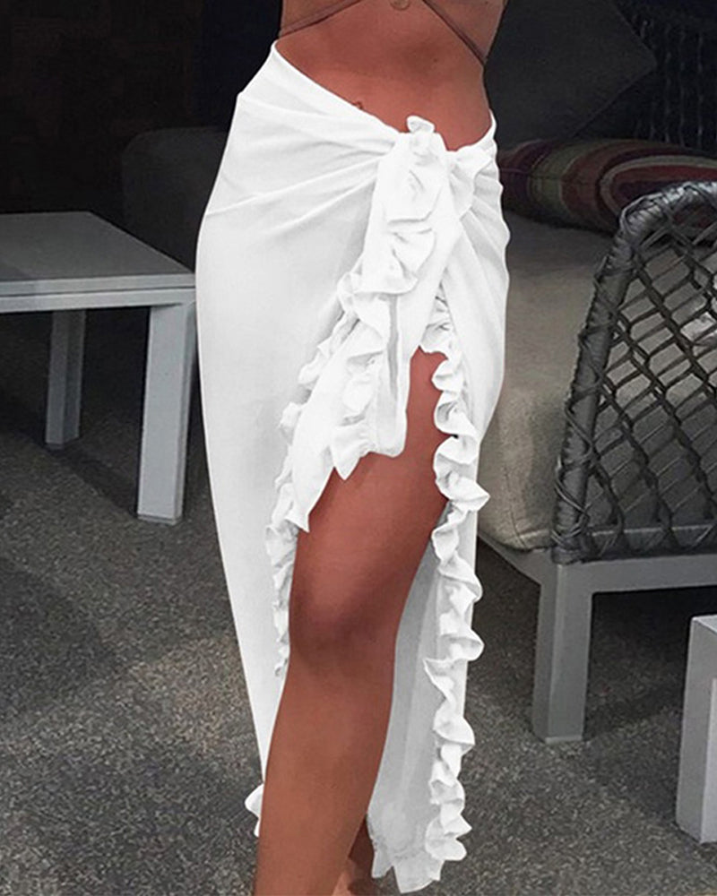 Solid Color Ruffle Cover Up