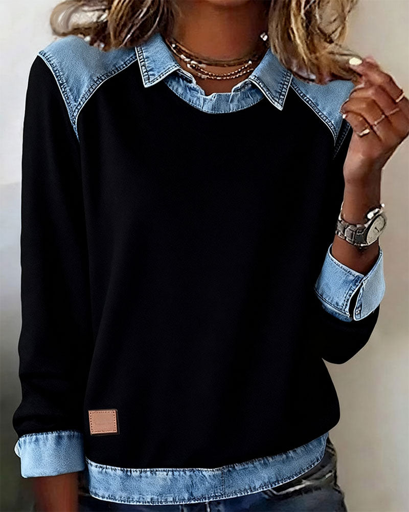Fashionable Lapel Long-Sleeved Blouse