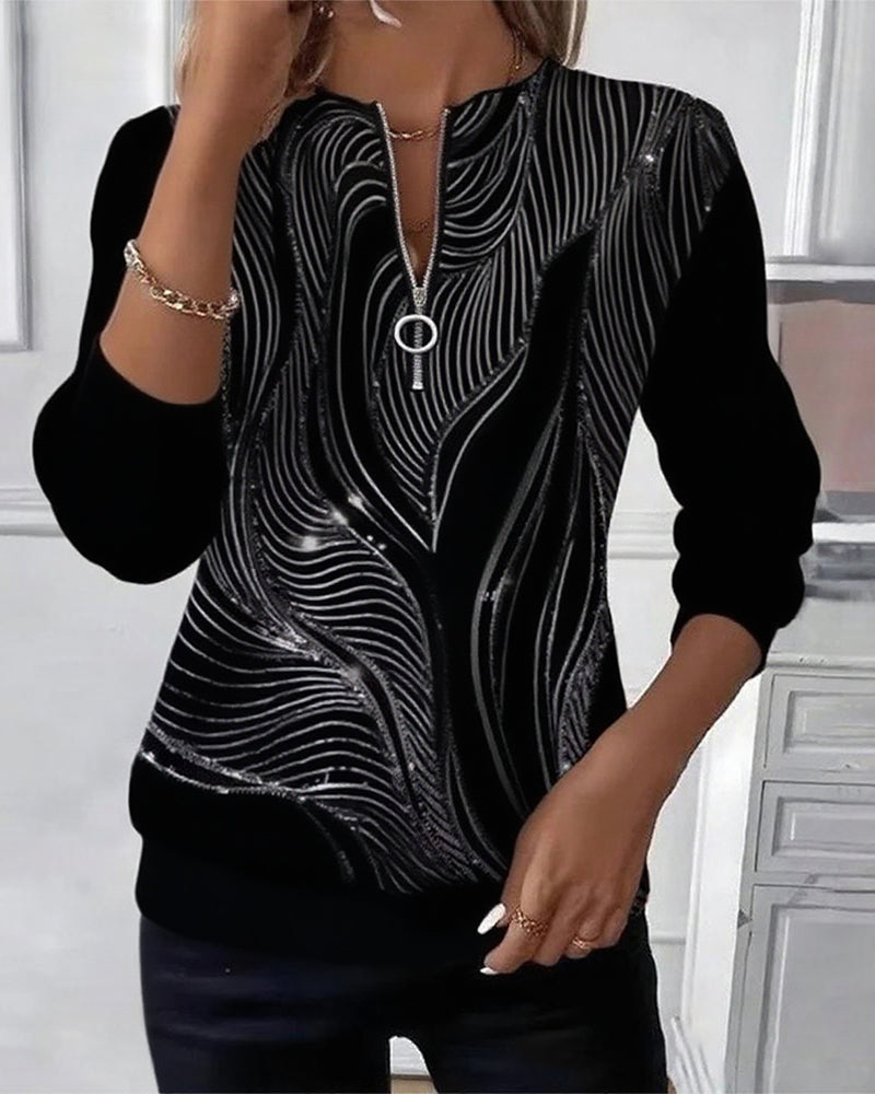 Casual Printed Zipper Sweatshirt