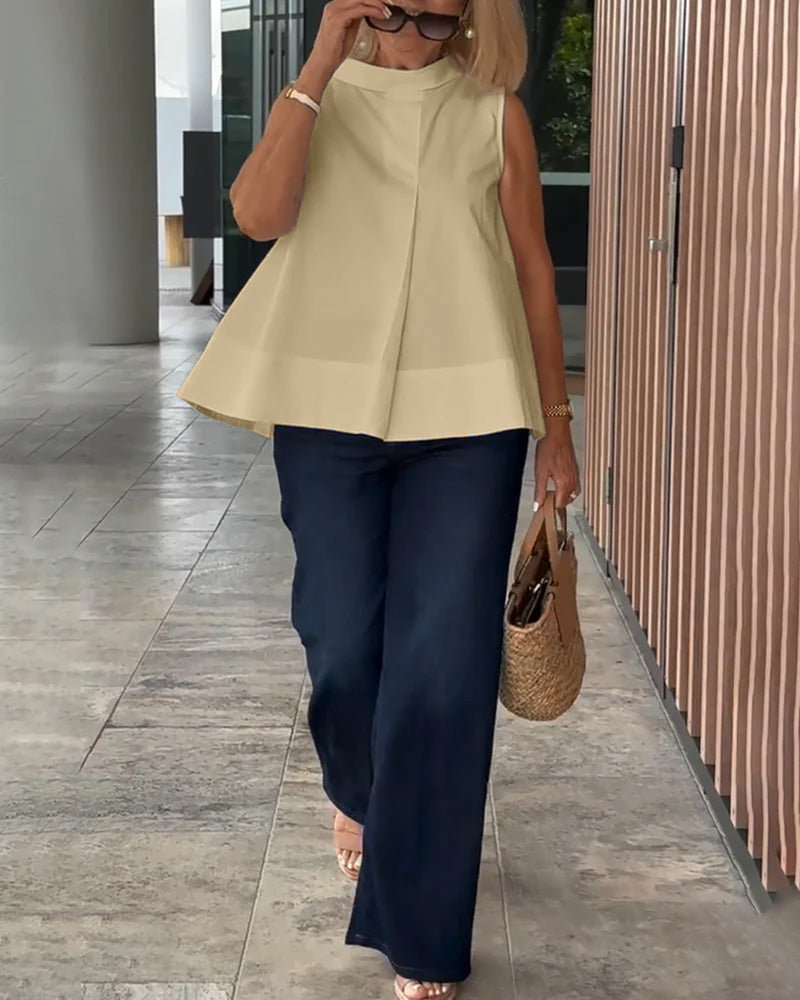 Sleeveless Solid Color Simple Blouse