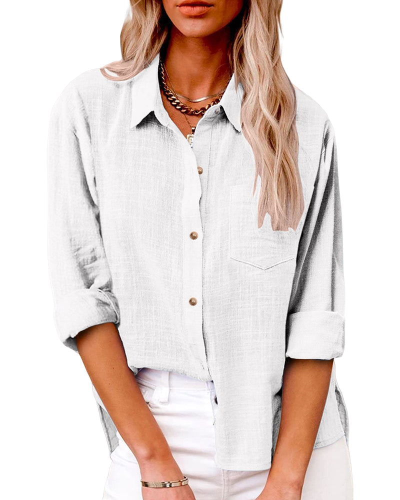 Solid Color Long-Sleeved Shirt With Pockets