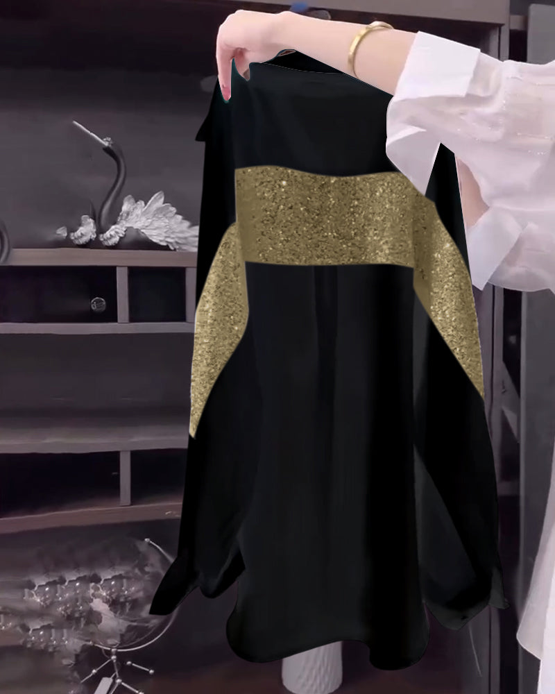 Lapel Sequin Long-Sleeved Shirt