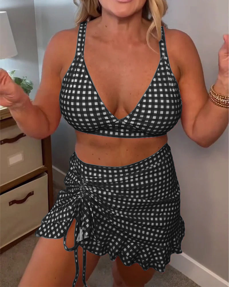 Aumora Casual Strap Plaid Print Two-Piece Swimsuit
