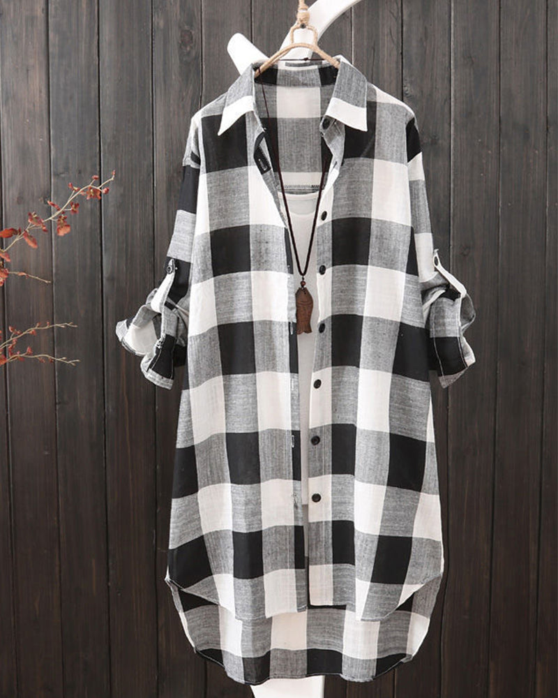 Loose Long Checkered Shirt