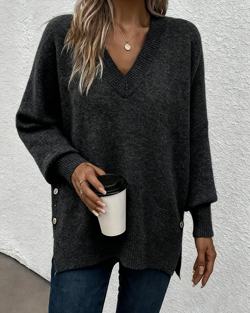 Lantern Sleeve V Neck Sweater