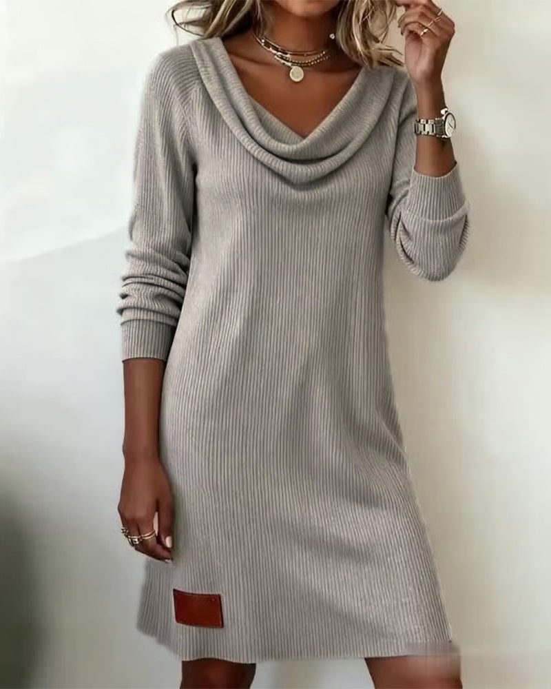 Pile Collar Long Sleeve Straight Dress
