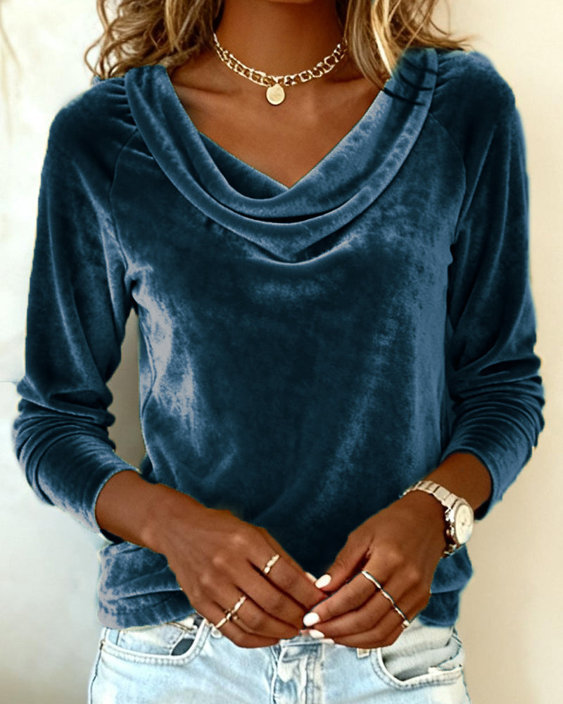 Velvet Solid Color Long-Sleeved Top