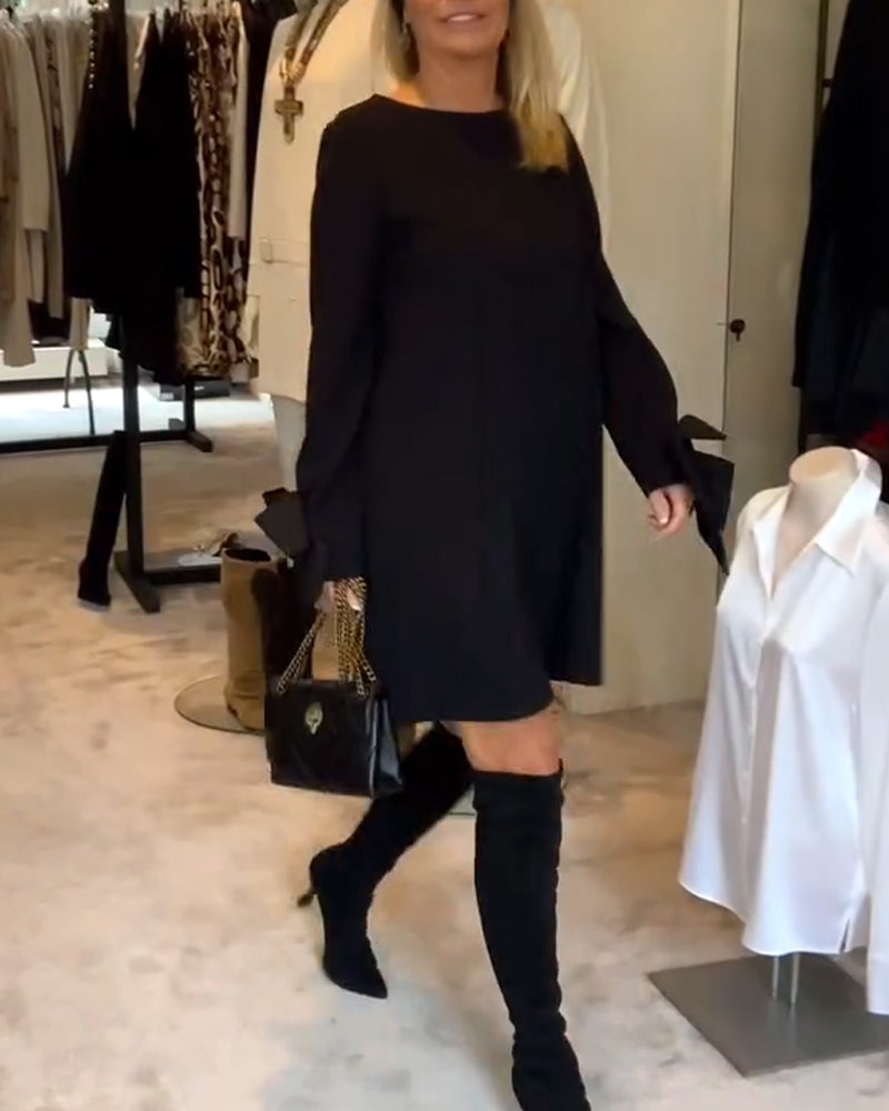 Fashionable Round Neck Bow Sleeve Dress