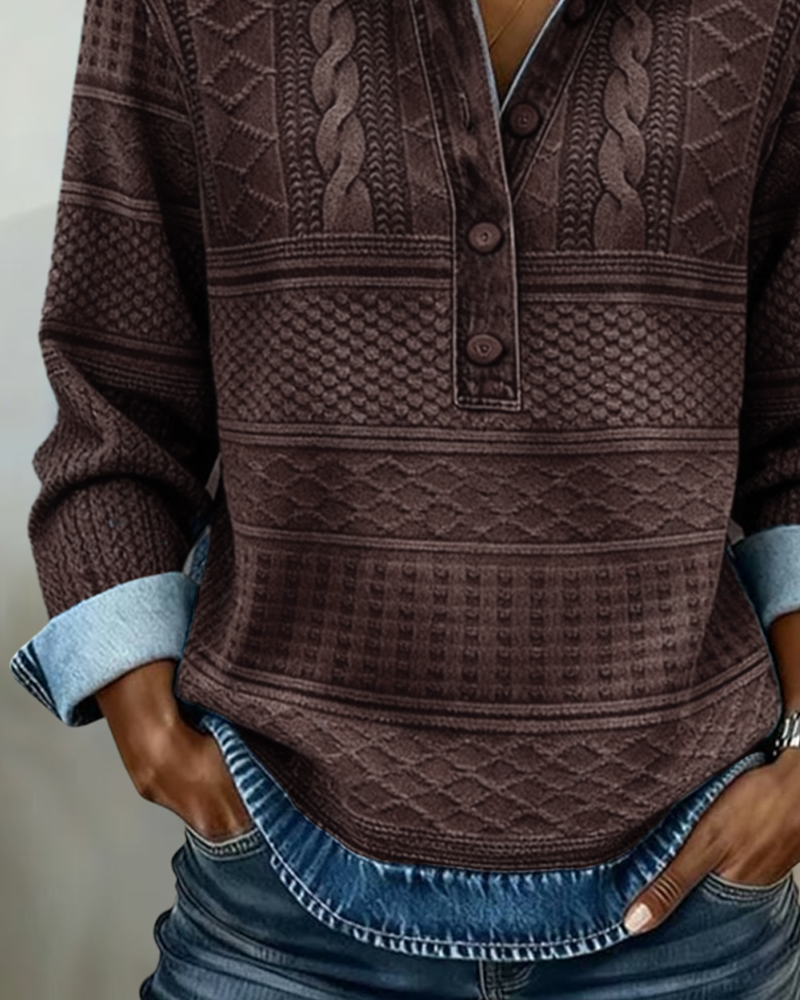 Fashionable Half Button Lapel Sweatshirt