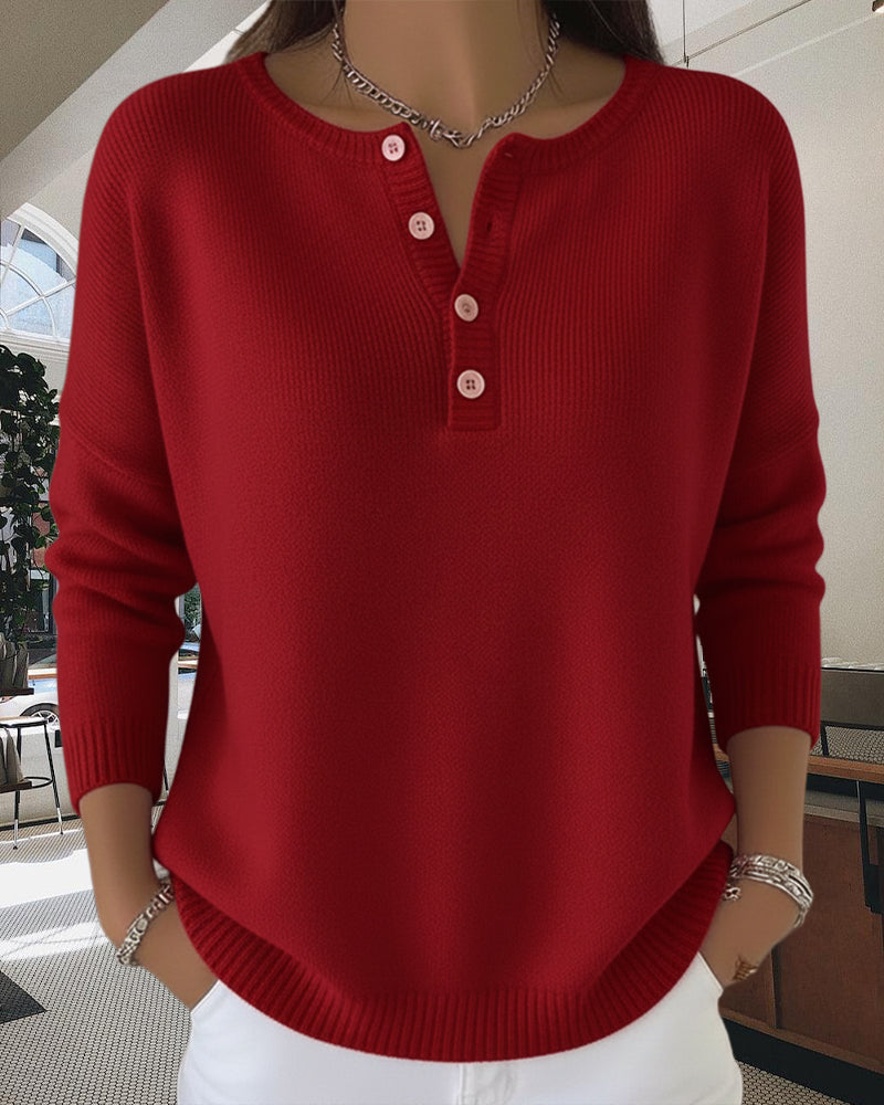 Long-Sleeved Button-Down Solid Color Sweater