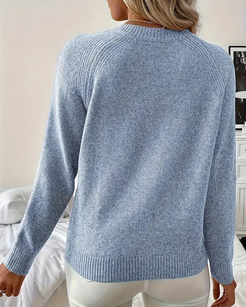 Button-Embellished Raglan Sleeve Sweater