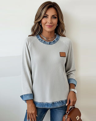 Casual Contrast Color Stitching Pullover Sweatshirt