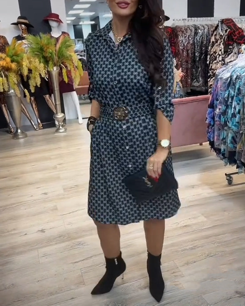 Lapel Diamond Shirt Dress