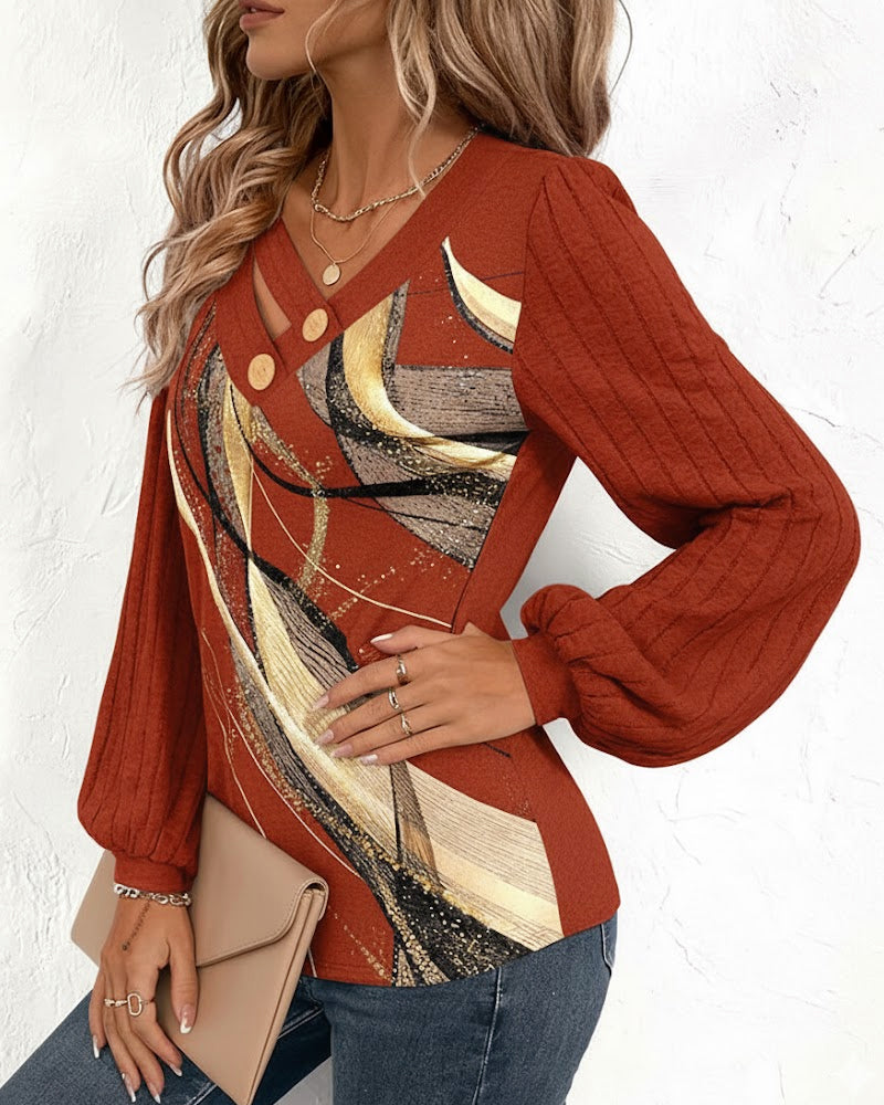 Striped Print Lantern Sleeve Top