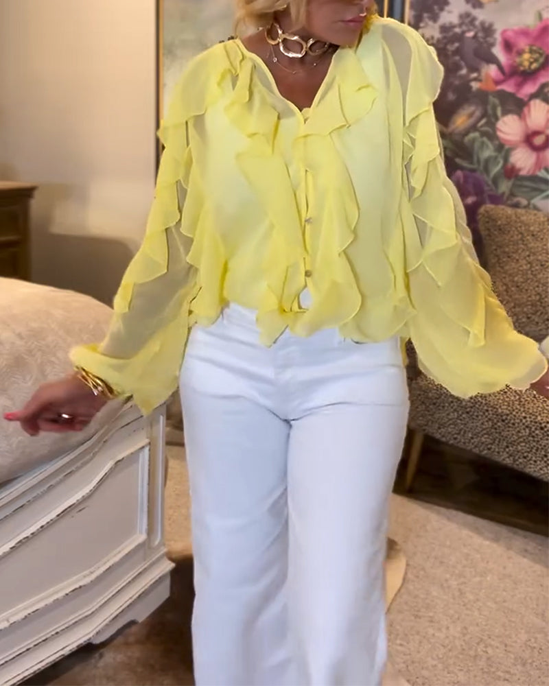 Ruffled Flowy Solid Color Shirt