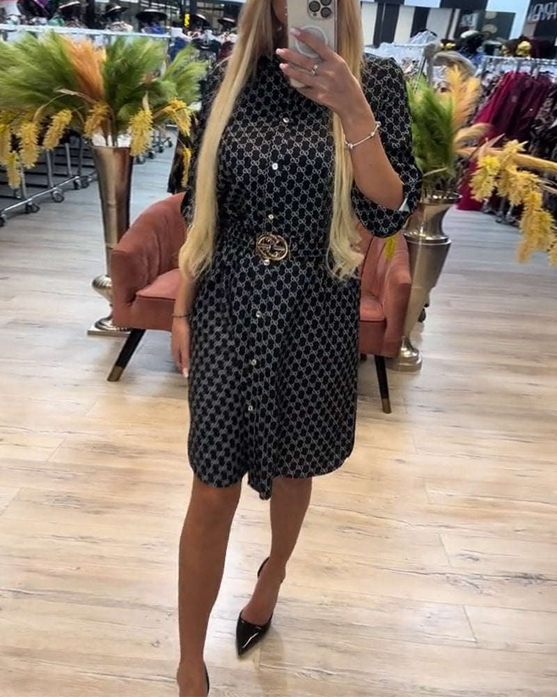 Lapel Diamond Shirt Dress