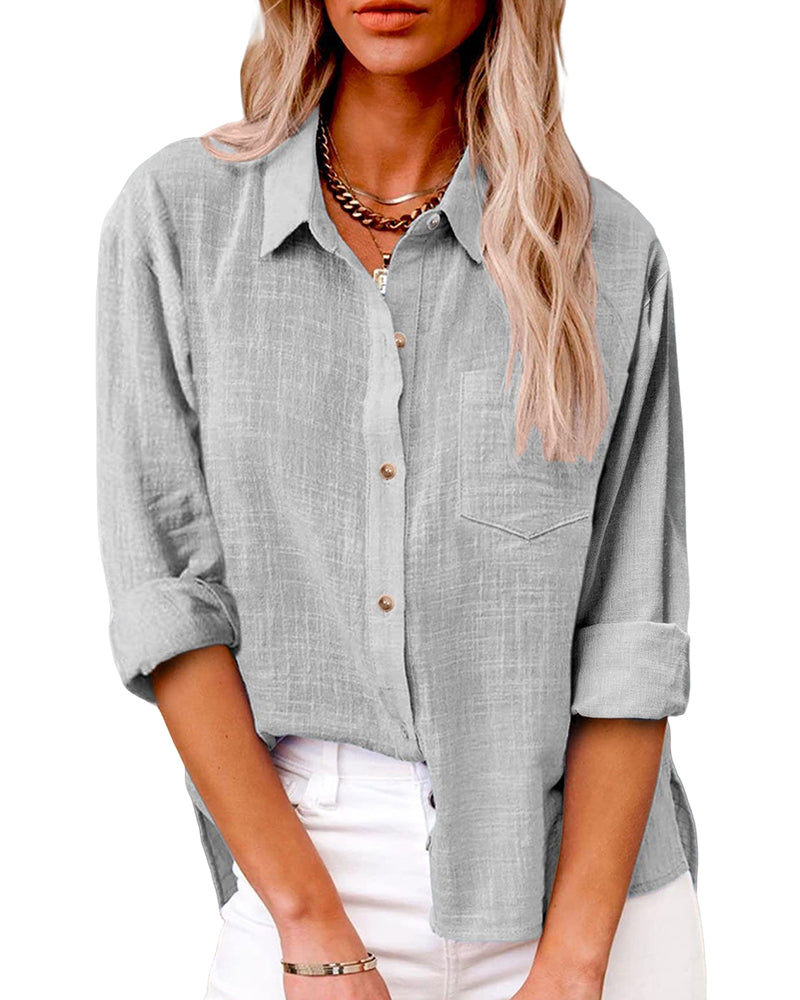 Solid Color Long-Sleeved Shirt With Pockets