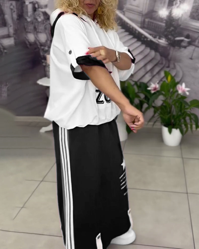 Hooded Drawstring Printed Skirt Set