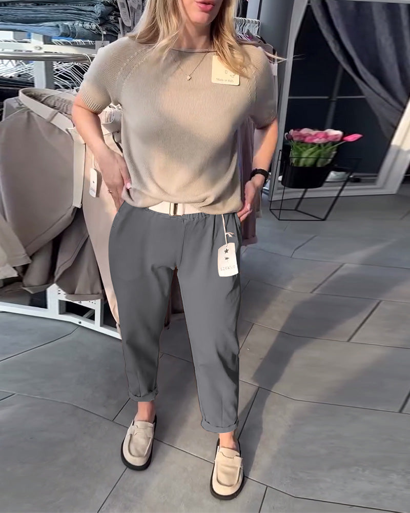 Solid Color Casual Straight Pants