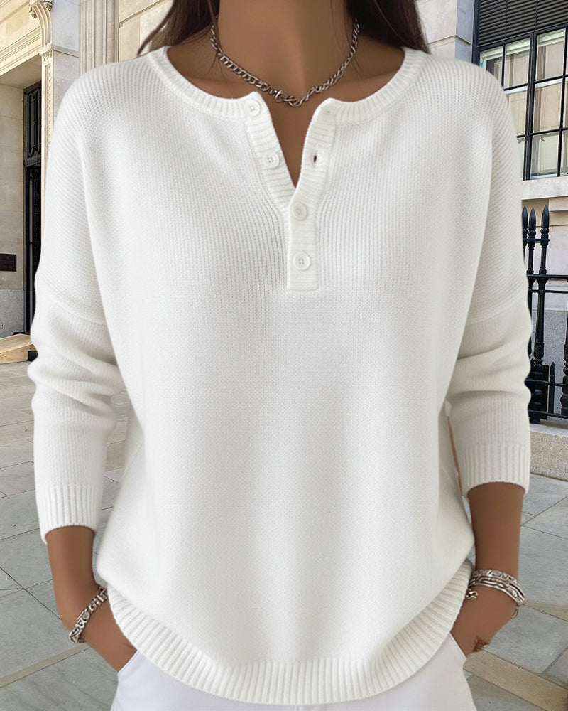 Long-Sleeved Button-Down Solid Color Sweater