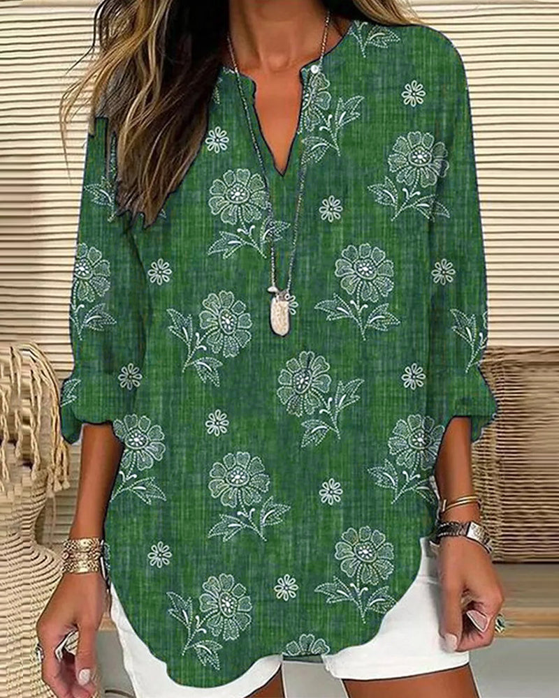 Floral print casual blouse