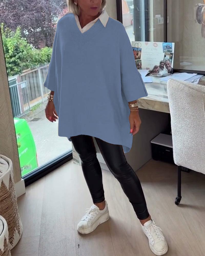 V-Neck Buttoned Asymmetrical Sweater