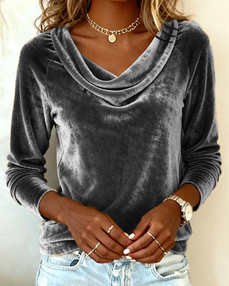 Velvet Solid Color Long-Sleeved Top