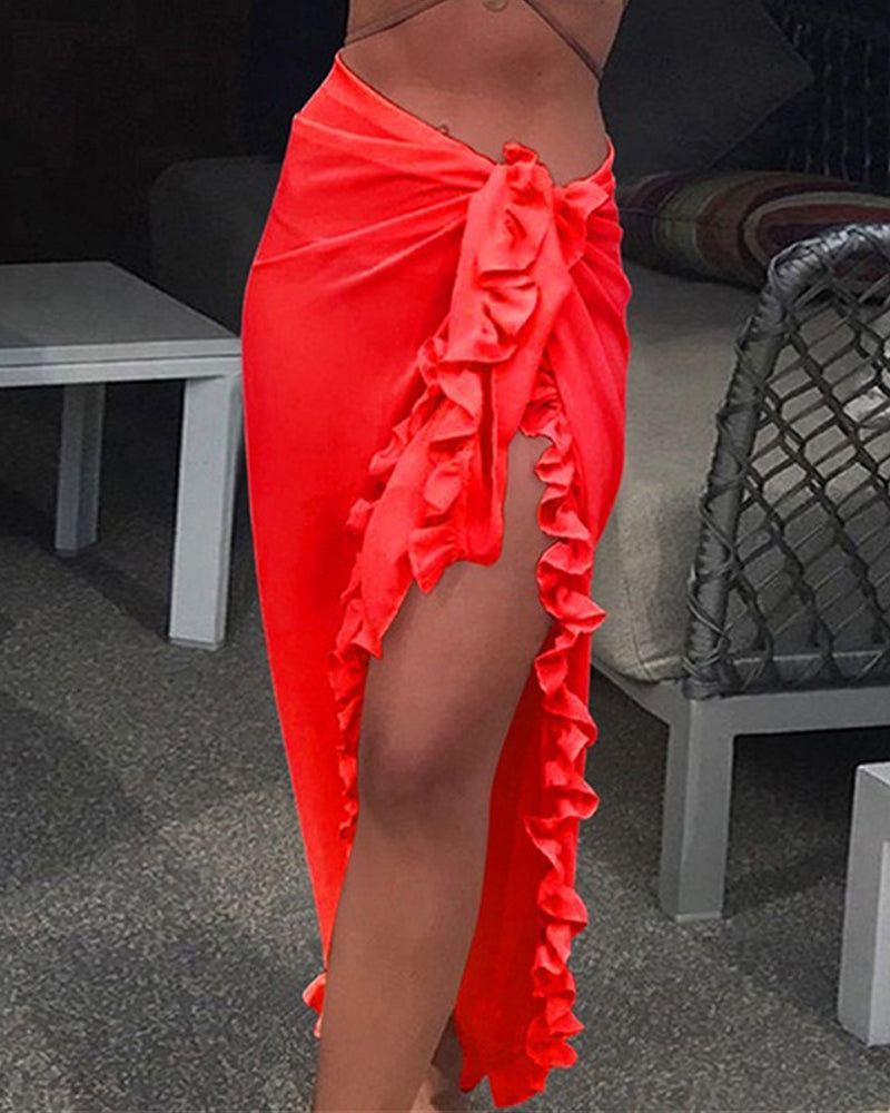 Solid Color Ruffle Cover Up