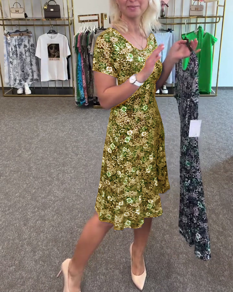 Temperament Slim Waist Printed Dress