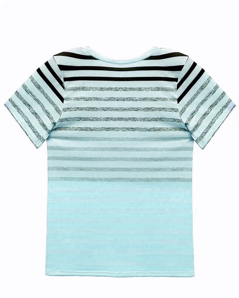 Round Neck Short Sleeve Striped T-Shirt