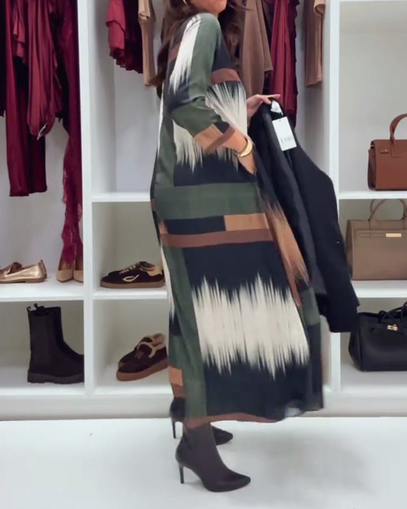 Fashion Printed Round Neck Long Sleeve Dress