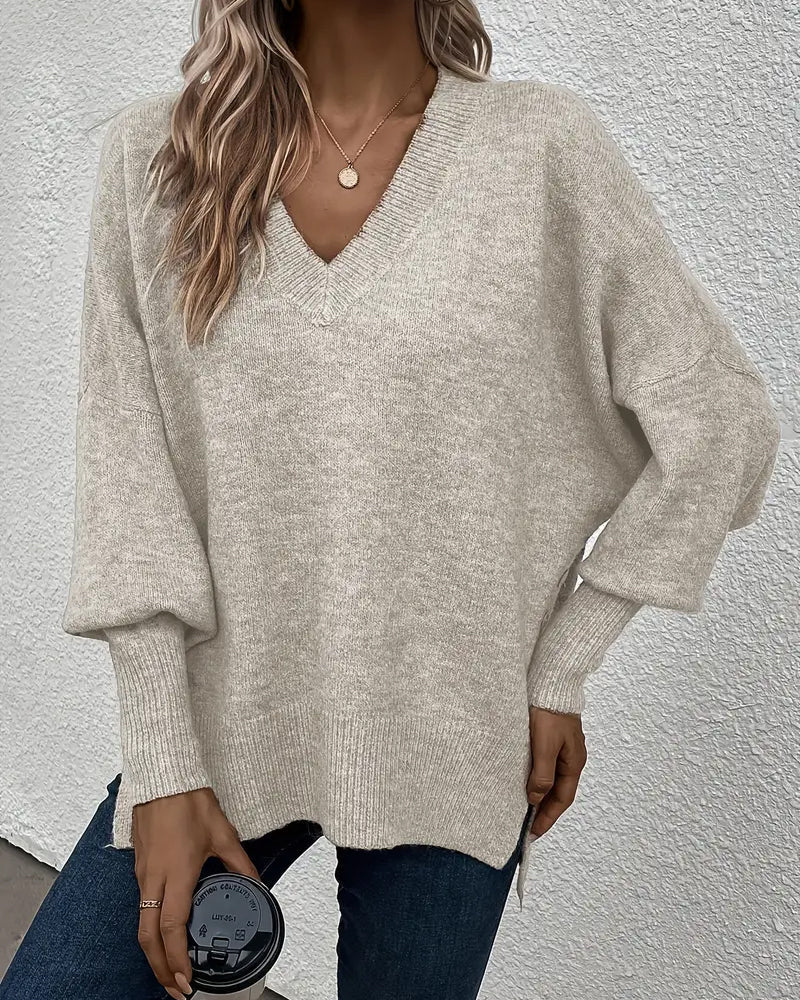 Lantern Sleeve V Neck Sweater