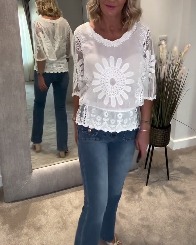 Embroidered Bat Lace Blouse