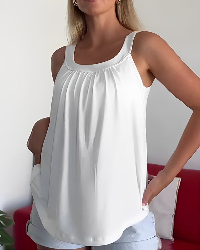 Strapless Pleated Solid Color Tank Top