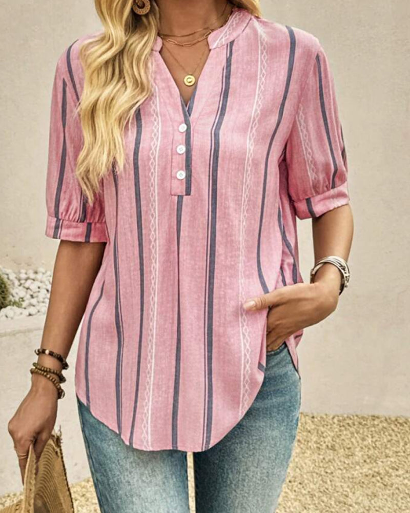 V-Neck Casual Striped Blouse
