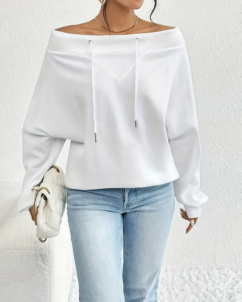 Fashion Solid Color One-Shoulder Sweatshirt