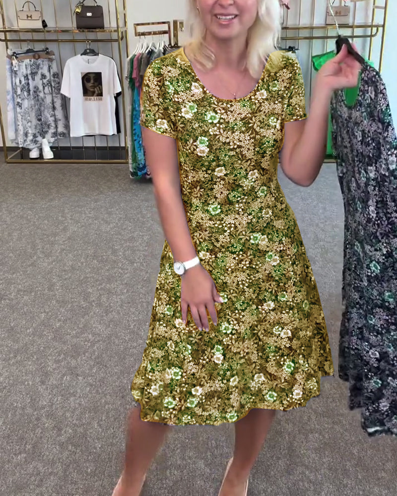 Temperament Slim Waist Printed Dress