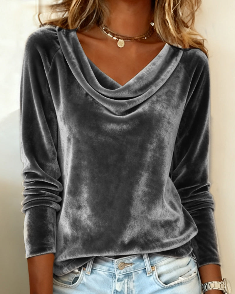 Velvet Solid Color Long-Sleeved Top