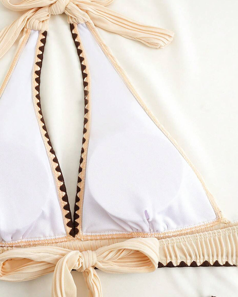 Halter Neck Contrast Color Bikini Two-Piece Set