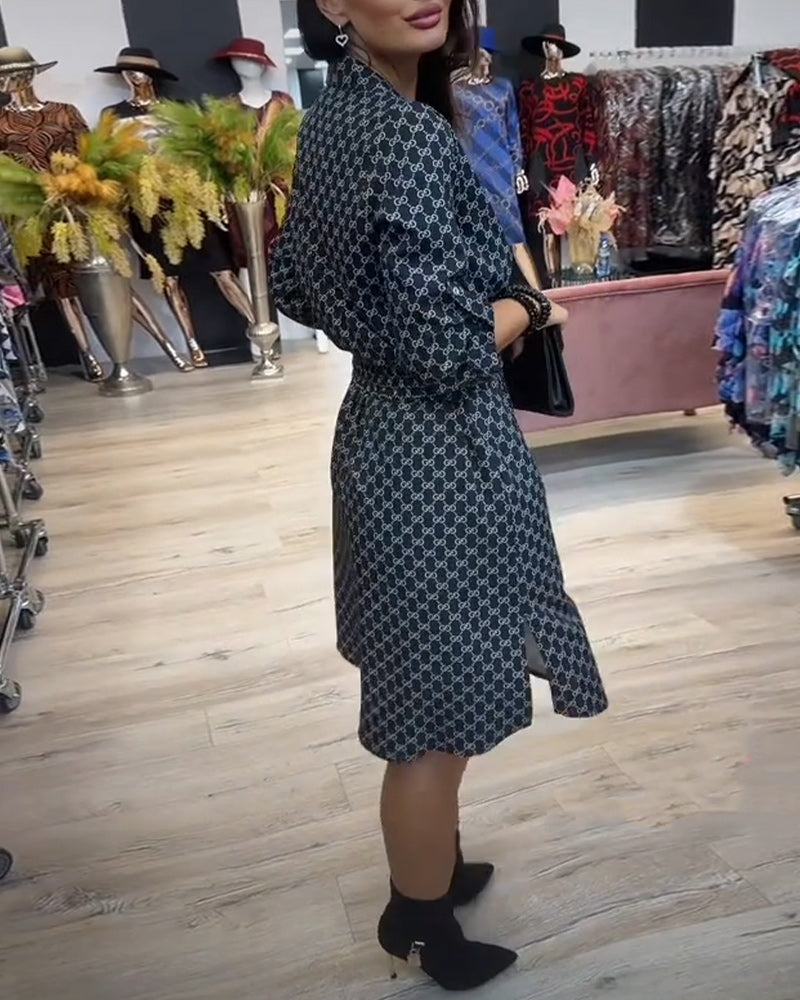 Lapel Diamond Shirt Dress